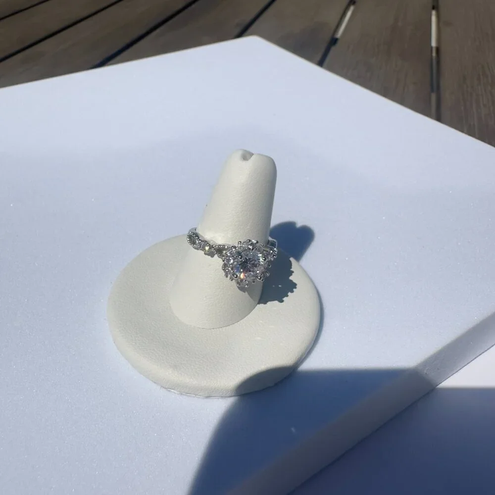 Adjustable Silver Ring W/ 2.0 Ct Diamond Simulate & Moissanite Elegant